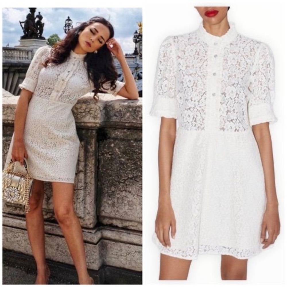 ZARA WHITE LACE SHORT SLEEVE DRESS WITH RHINESTONE BUTTONS xl